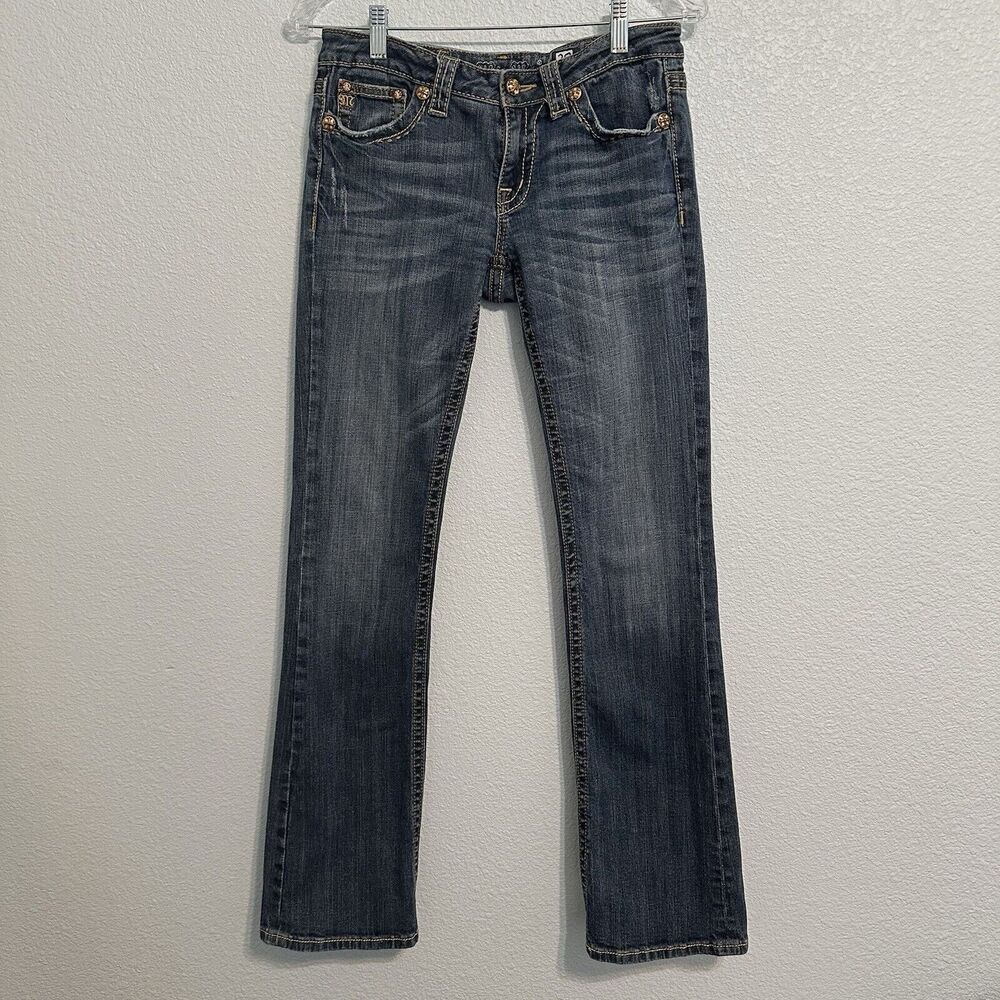 Miss Me Jeans JP4896D-3 Boot Gold Rivets Blue Denim Women’s Size 29x33 Low Rise